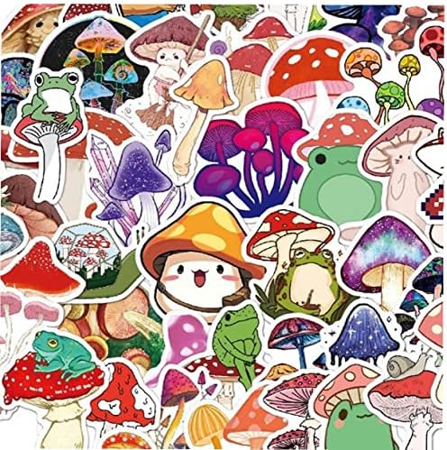 TOSSPER 50 Pcs Mushroom Stickers, Cute Mushroom Frog Stickers Waterproof Decor Sticker for Notebook Laptop Skateboard Water Bottles Computer Guitar