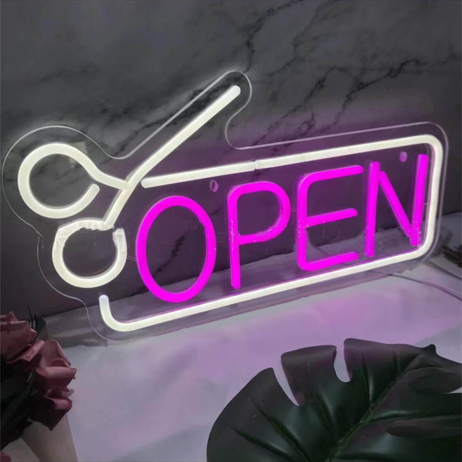 Neon LED Barber Sign for Barber Shop Wall and Window Decor Hair Salon Barber Studio Open Light Up Sign with Dimmable Switch and Hanging Chain Gifts for Hairdresser 41 * 20CM - Image 4