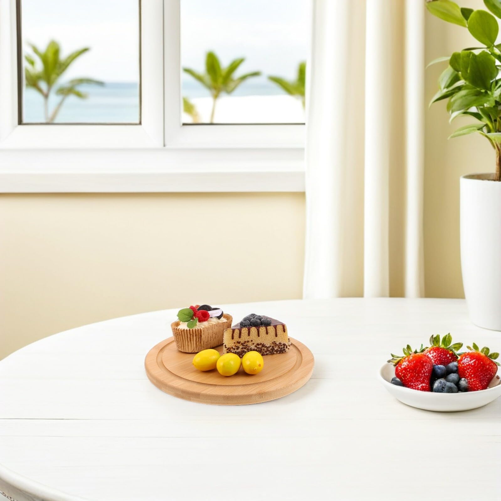 Cabilock Bandeja de Bambú para Servir Bandeja para Comida Fruta Pan Ensalada Tabla para Servir Embutidos Galletas Postres Aperitivos y Verduras Mesa de Bambú