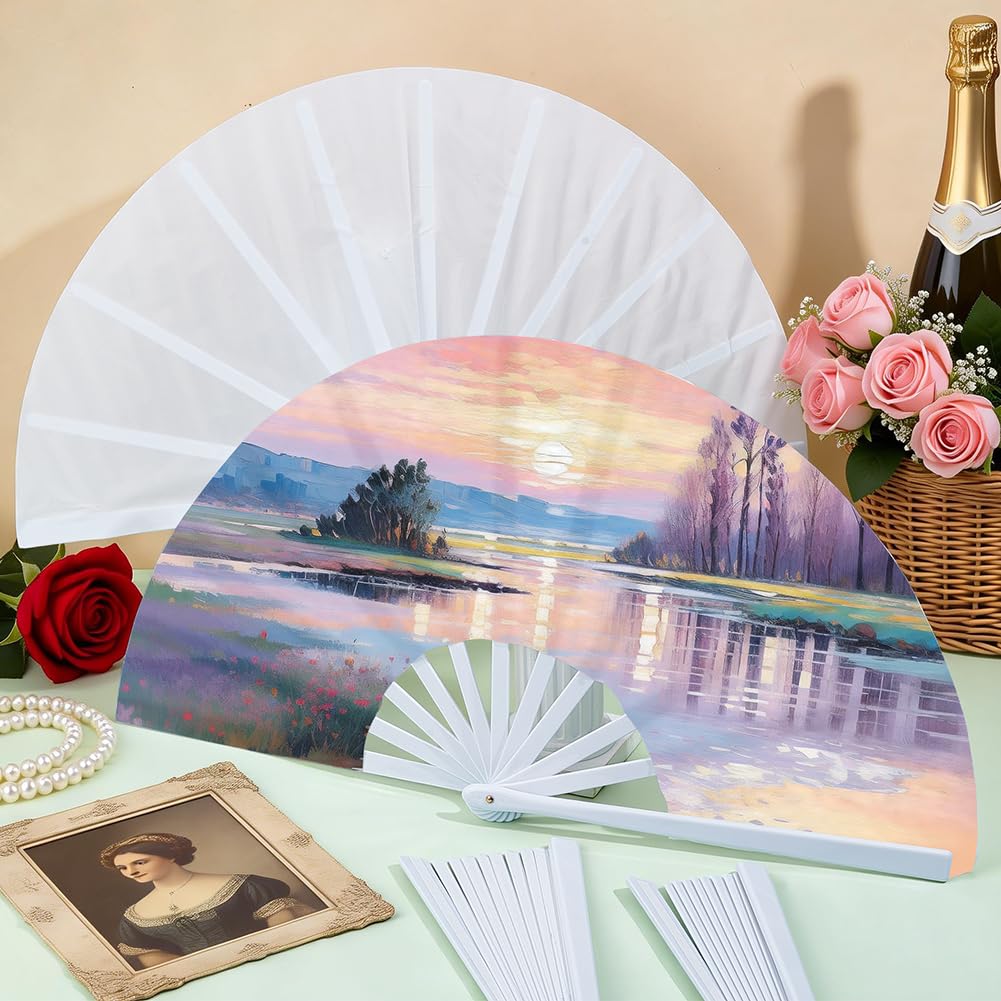 BENECREAT 4 pz di Ventagli In Bianco per Stampa a Sublimazione, Ventaglio Pieghevole Clack Fan con Stampa A Trasferimento Termico per Balli In Linea, Feste di Matrimonio e Raffreddamento (Bianco)
