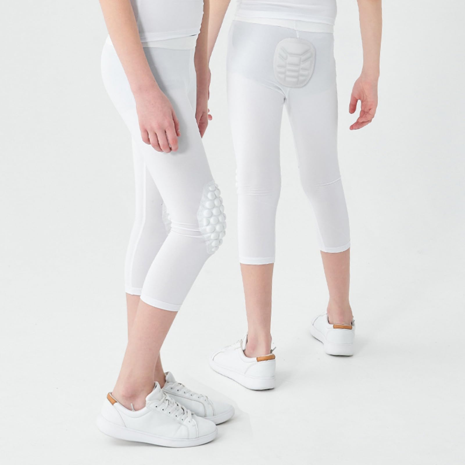 Hotfiary Jeunes Garçons 3/4 Compression Pantalon avec genouillères et Coussinets de taibone, Legging de Basket-Ball rembourré Football Football Sports Capris, Athlétique Gardien Gardien Collants Bas