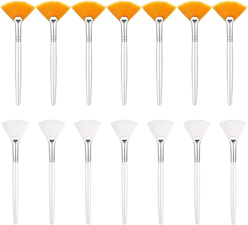 Miniatura 10 de Patelai Aplicador de pinceles de abanico de 14 piezas, cepillos de máscara para herramientas de maquillaje facial para cosméticos faciales (blanco)