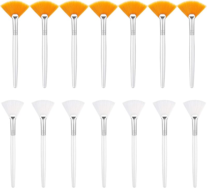 Patelai 14 Pincéis Leque para Aplicação Facial, Branco e Amarelo