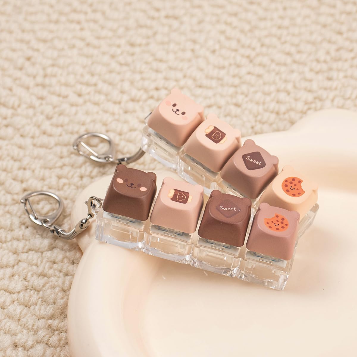 2 Pcs Keyboard Fidget Toys for Adults, Cute Bear Fidget Keyboard Clicker Keychain Brown Button Finger Clicker Toy for Anxiety ADHD Stress Relief Gift (Brown Coffee)