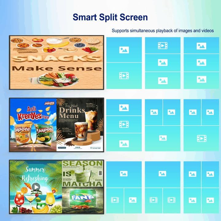 Image of 32inch Wall Mount Digital Signage, 2K UHD Touchscreen IPS Digital Display, 500nits High Brightness Monitor, CMS /U-Disk Plug&Play, 24 /7 Operation, Smart Split Screen, Android 11 OS Advertising Display