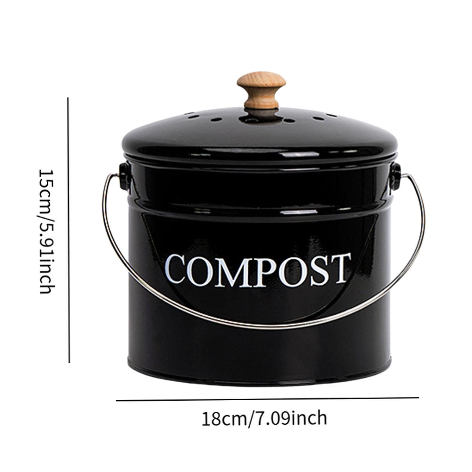 Composteur En Métal pour Cuisine, Poubelle écologique avec Poignée de Transport, Sans Odeur, Idéal pour La Maison, Noir