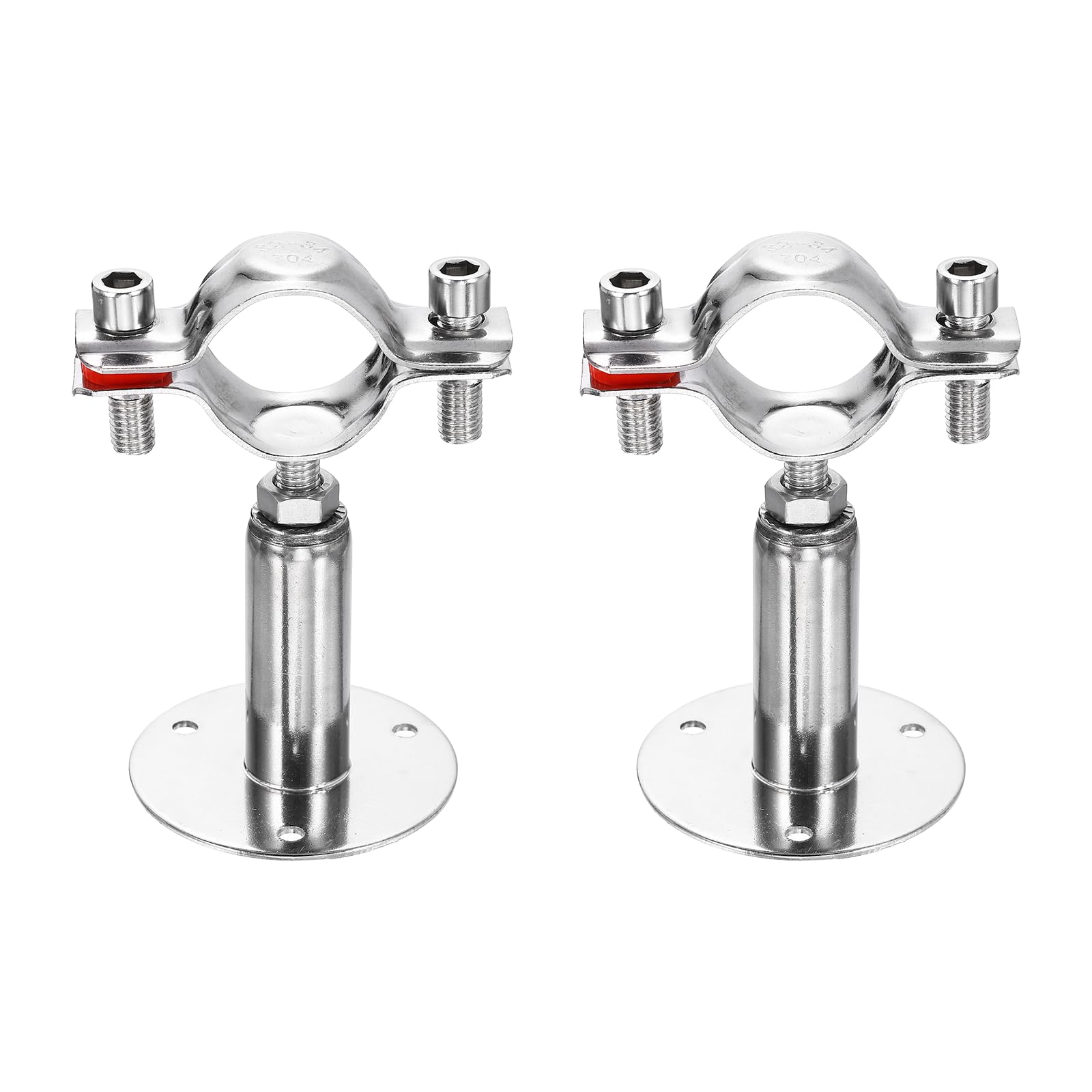 sourcing map 2pcs Wall Mount Ceiling Mount Pipe Supports 304 Stainless Steel Adjustable Pipe Bracket Clamp for OD Pipe 1.3"-1.3" (32-34mm) Adjustable Height 50-100mm