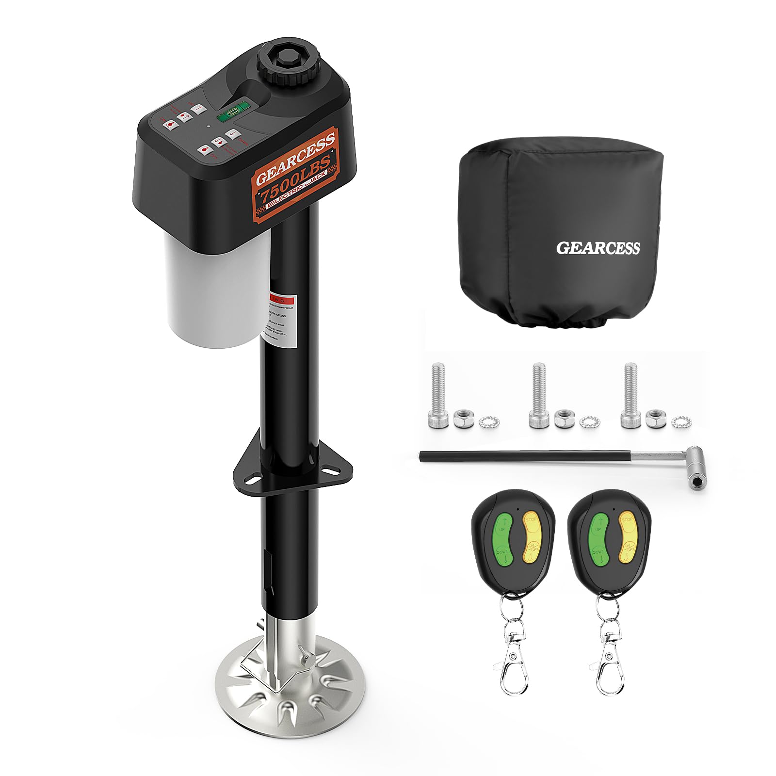 Photo 1 of **NON-FUNCTIONAL**
GEARCESS 7500LBS Electric Trailer Jack with Remote Control, RV Electric Tongue Jack with Built-in Spirit Level for Travel Trailer, 10.24-33.46 Inch Extended,IP65 Waterproof Buttons,5.9 Inch Foot Pad