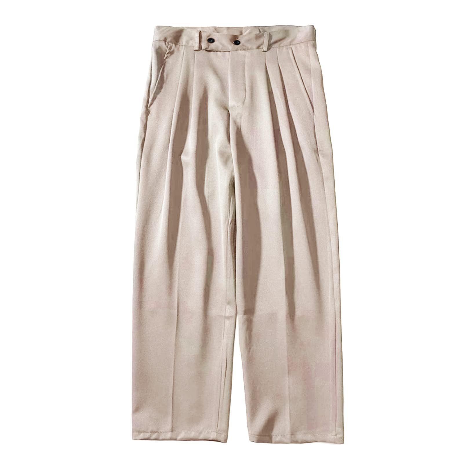 Mens Straight Fit Stretch Pant Classic Casual Wide Leg Suit Pant Solid Color Lightweight Business Trousers