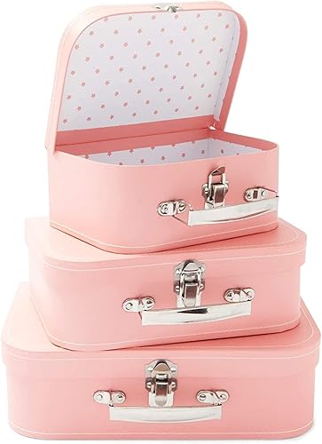 Miniatura 10 de Okuna Outpost Juego de 3 maletas de cartón de diferentes tamaños con asas de metal, cajas de almacenamiento decorativas de cartón (azul)