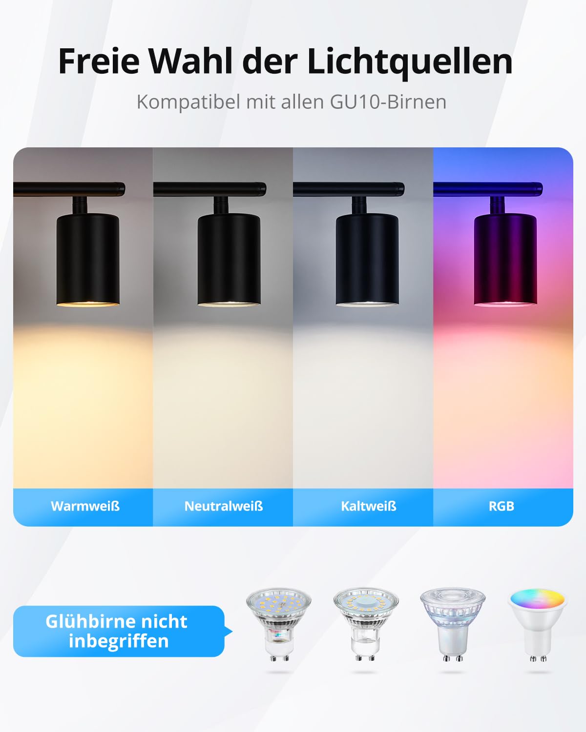 Gr4tec Deckenstrahler Schwarz 4 Flammig, Modern Deckenleuchte Strahler Schwenkbar, Metall Deckenlampe Spots GU10, Küchenlampe Deckenspot für Flur Büro Schlafzimmer (Ohne Leuchtmittel)