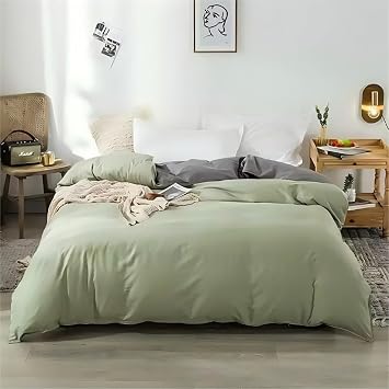Duvet Cover Set of 3, Duvet Cover and 2 Pillowcases, Soft, Breathable, Durable Bedding Set Green, King U.S. Standard