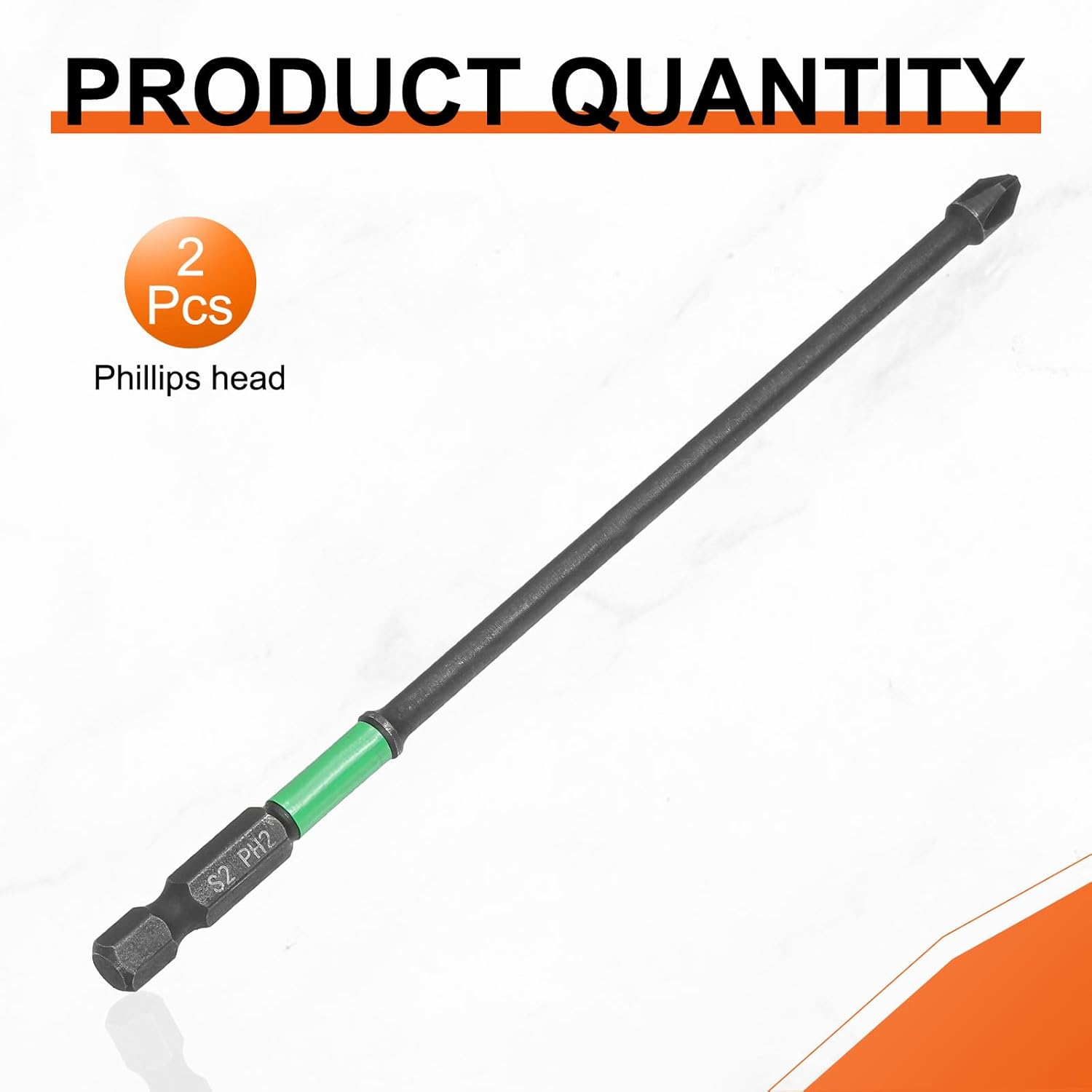 HARFINGTON 2pcs #2 Impact Phillips Screwdriver Bit PH2 1/4" Hex Shank 6" (150mm) Length 0.17" Rod Magnetic Cross Head Drill Bits S2 Steel Industrial Screw Drivers for Impact Power Tools