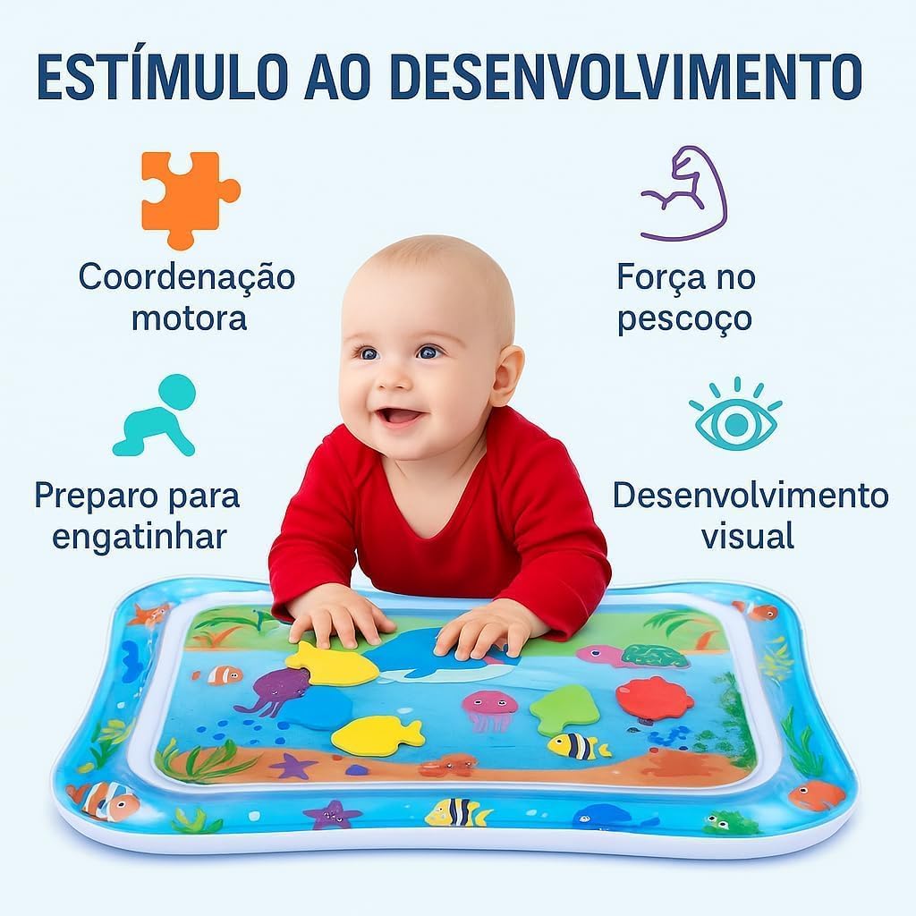Tapete Infantil de Água Inflável para Bebê Almofada Sensorial Interativa Brinquedo Baby Educativo 48,5x67,5cm Premium