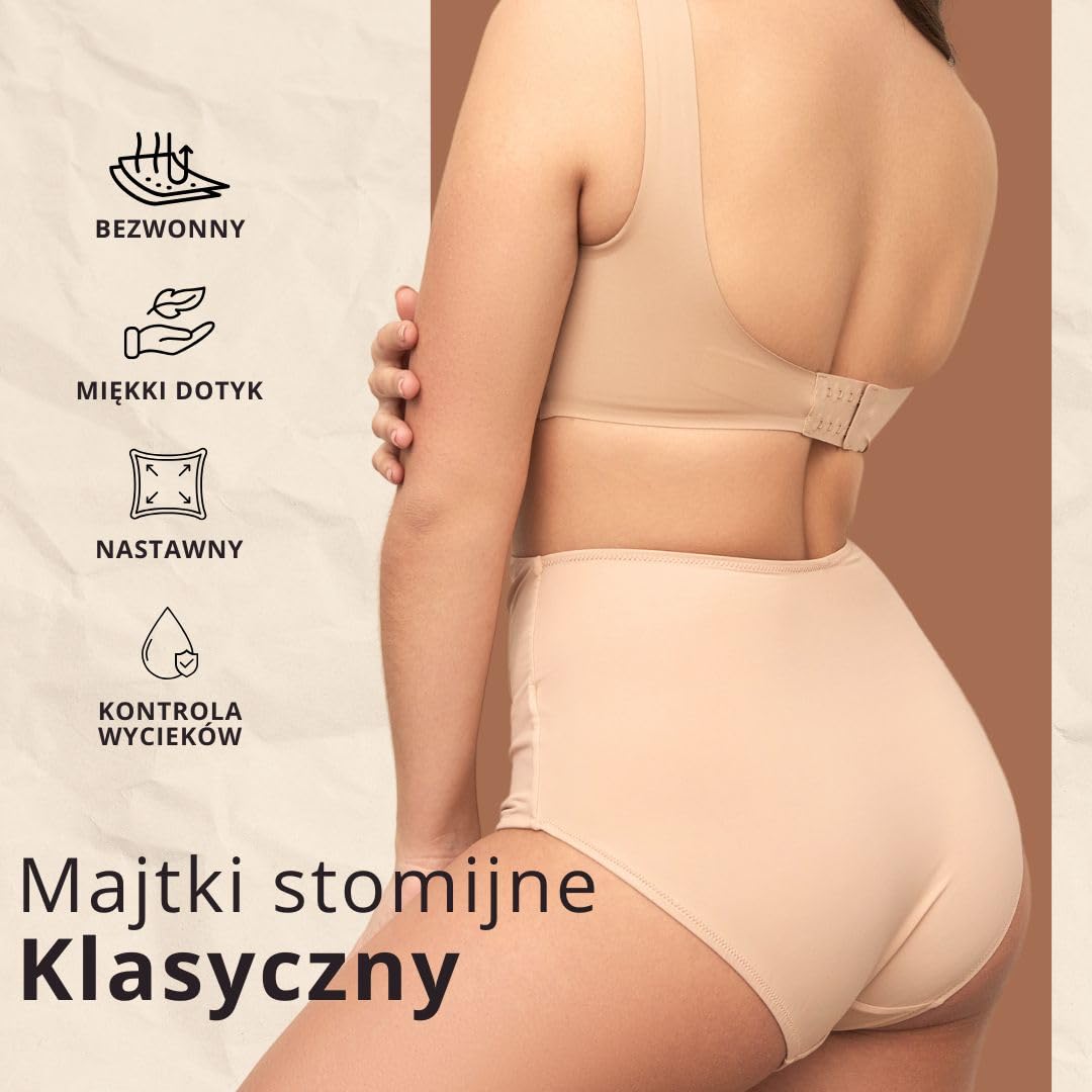 SIIL Bielizna stomijna dla kobiet, beżowa, na stomię, torby stomijne, XS-XXL, wyprodukowano w Europie