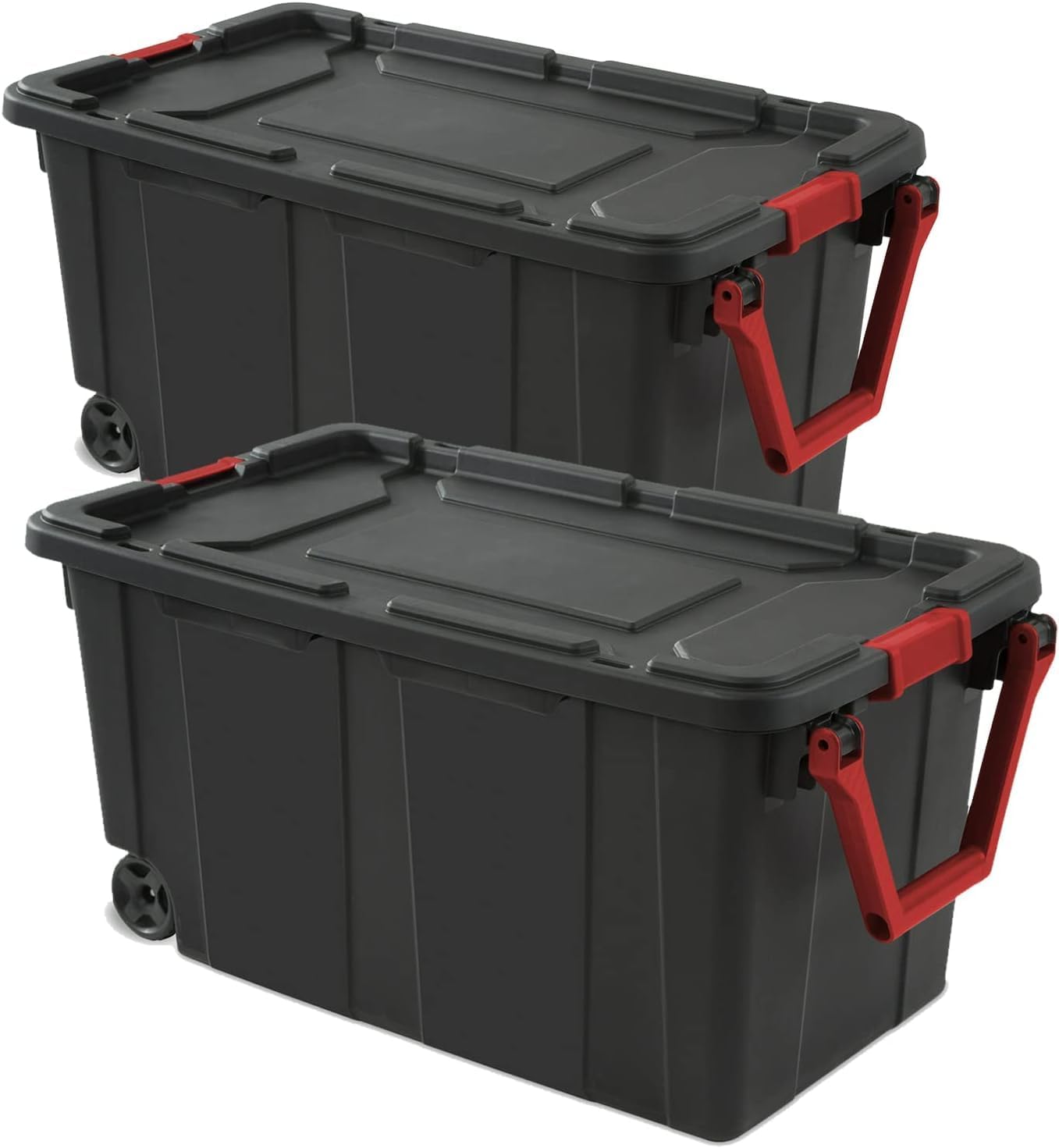 Storage Bins 40 Gallon Heavy-Duty Plastic Storage Bins, Container Totes with Durable Lid and Secure Latching Buckles, Stackable, Tough Storage Containers for Garage and Metal Rack Organizing 2 Pack
