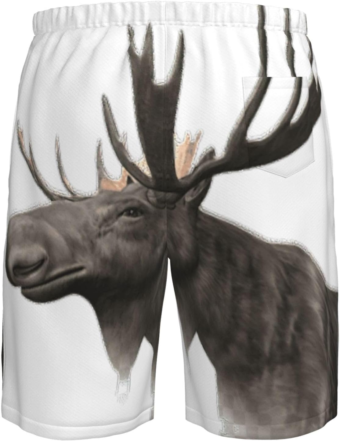 Moose Print Men's Hawaiian Beach Shorts Elastic Novelty Summer Casual Shorts with Pocket