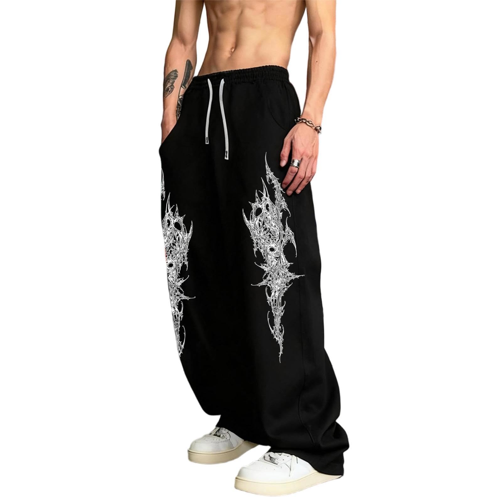 Brand-xrbanime Streetwear Gothic Baggy Joggers Men Y2K Baggy Sweatpants, Oversized Mens Wide Leg Joggers Gym Trousers, Hip Hop Black Wrinkle Resistant Skate Casual Trousers