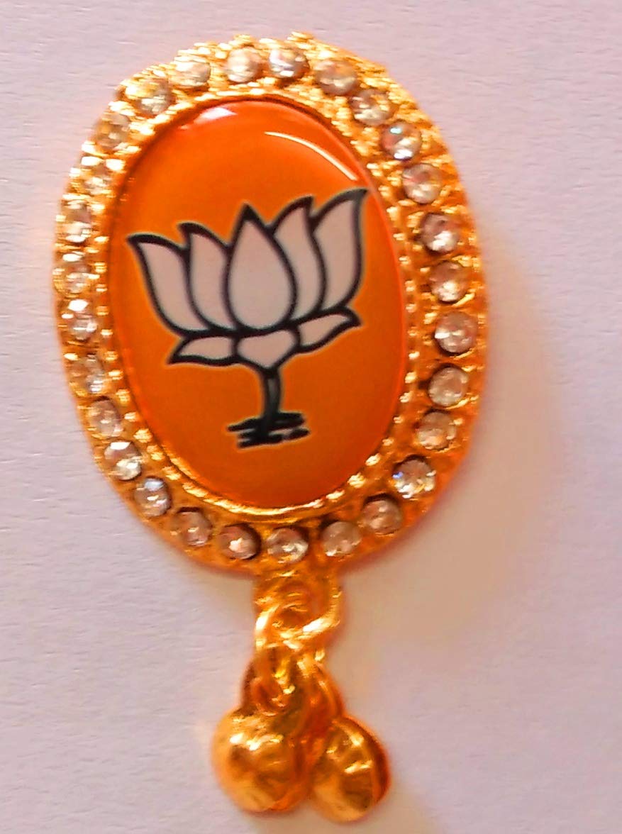 Sheela Ad Makers Metal Stone Decorated BJP Political Party Tricolor Lotus Symbol (Multicolour)