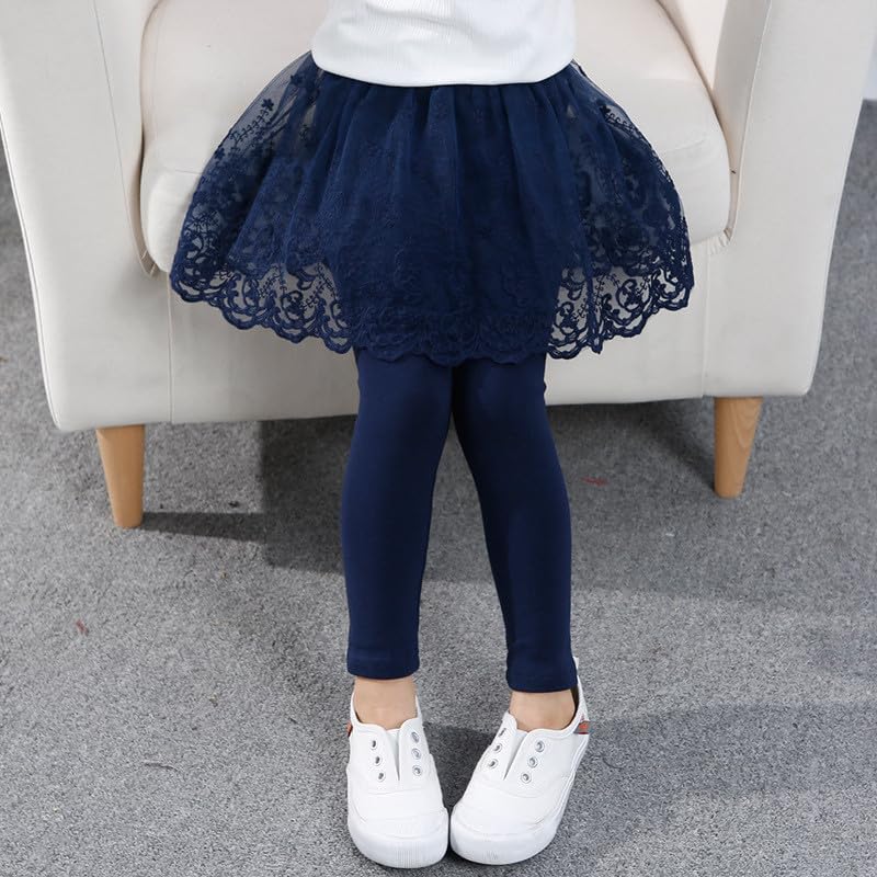 BGMINGYI Baby Girls Footless Leggins with Tutu Ruffle Lace Flower Skirt Toddler Cotton Pantskirt(US, Age, 6 Years, 7 Years, Navy Blue)