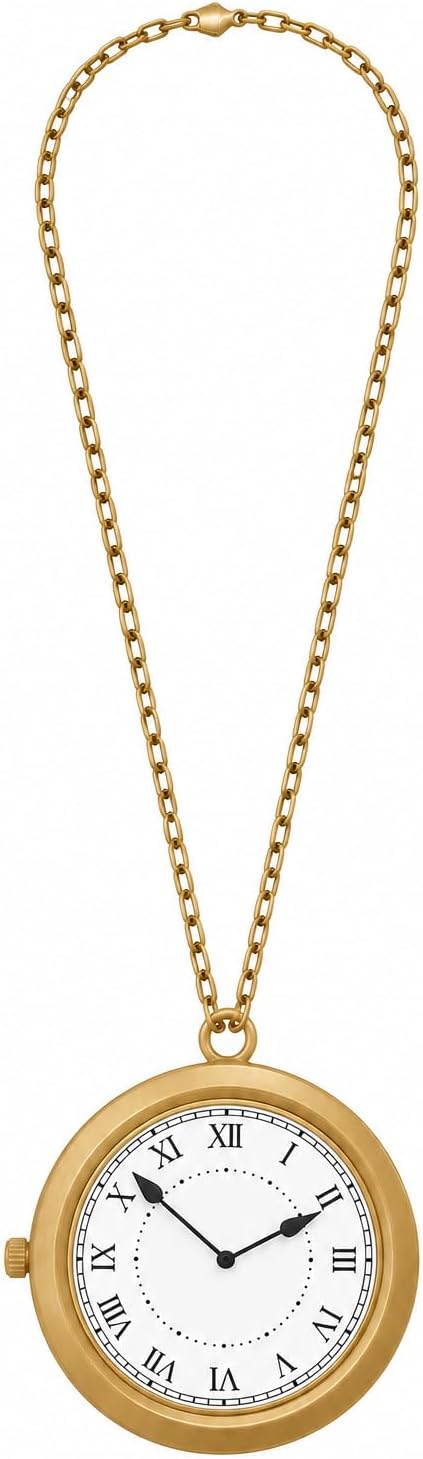 Jumbo Fake Clock Necklace Prop | 8" Non-Functioning Oversized Clocks | Gold Rapper Chain Costume Accessories | White Rabbit Costume Accessory | Retro 80s Props | Plastic | Gold | 8" (Clock) | 15" (Chain)