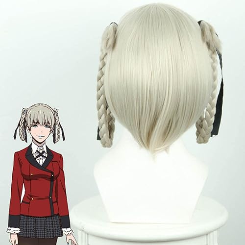 Miniatura 3 de Japanese Anime Kakegurui Kirari Momobami 35cm Short Wigs Gray Braids Styled Clip on Cosplay Wig+ wig cap
