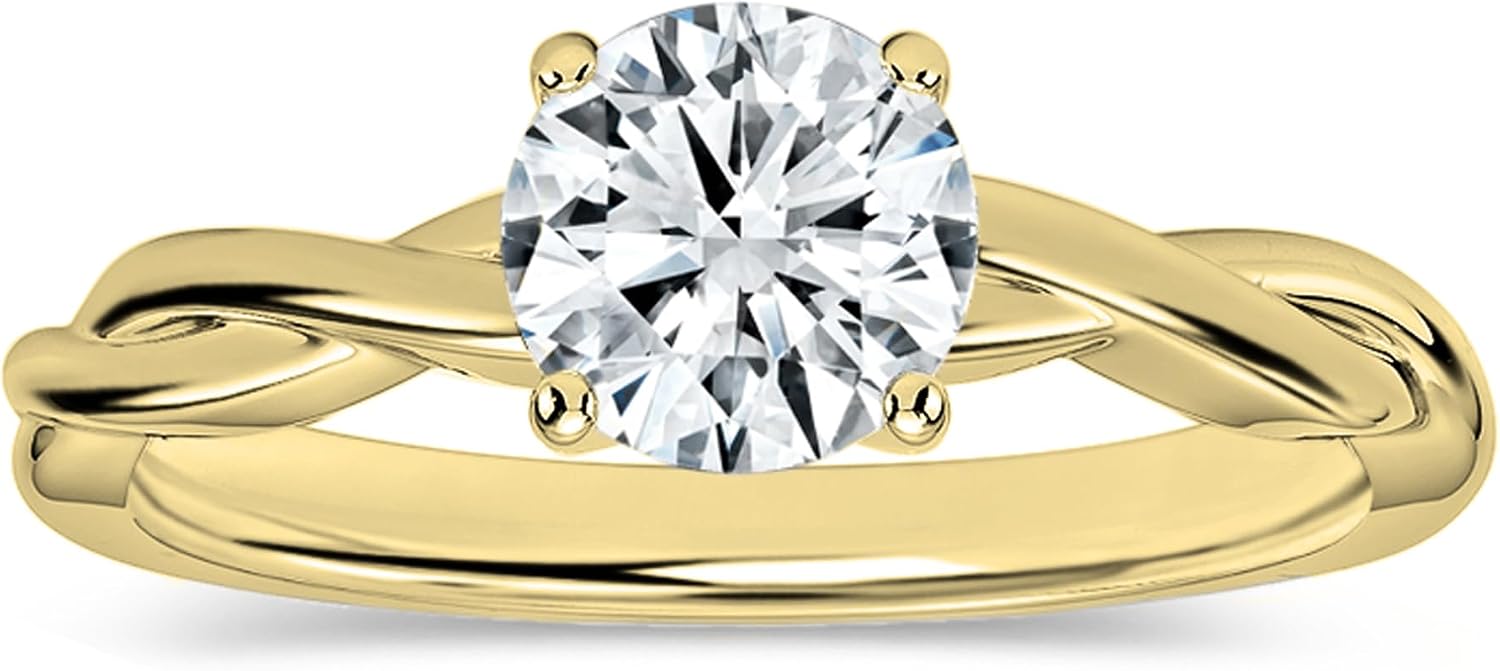 IGI Certified 0.75 Carat Round Lab Grown White Diamond Solitaire Intertwined Strands Engagement Ring for Women in 14K Solid Gold