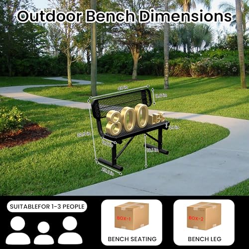 Image of 4 FT Heavy Duty Metal Park Bench for Outside, Outdoor Benches Weatherproof Black Bench with Backrest & Portable Frame, 1-3 Person Seat-Commercial Benches Garden Benches for Outdoors