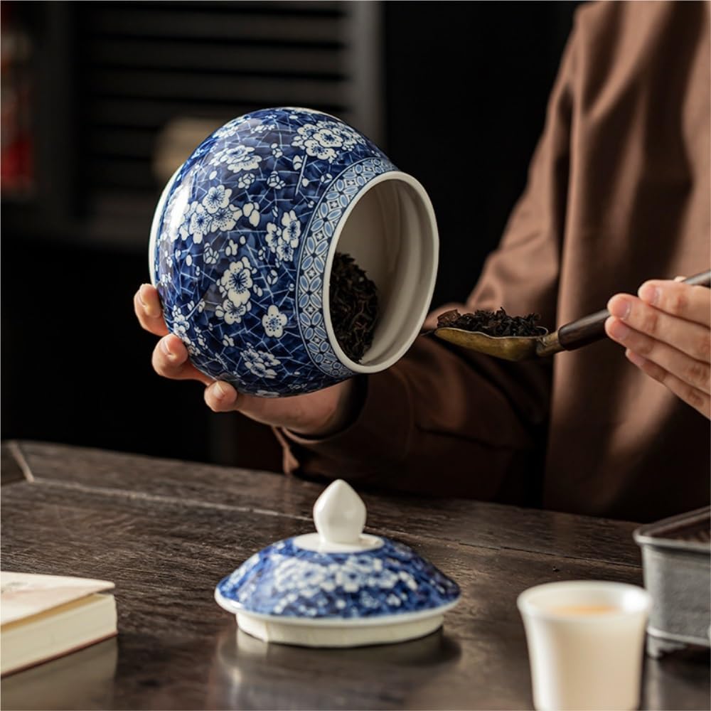 Set Da Tè Contenitore in ceramica for la conservazione del tè sfuso Barattolo sigillato Set da tè retrò blu e bianco Barattolo singolo/bicchiere doppio Set di scatole regalo Barattolo Per Conservare I