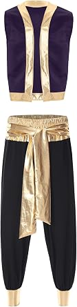YiZYiF Mens Aladin Costume Arabian Prince Cosplay Dress Up Waistcoat Top with Harem Pants Suit