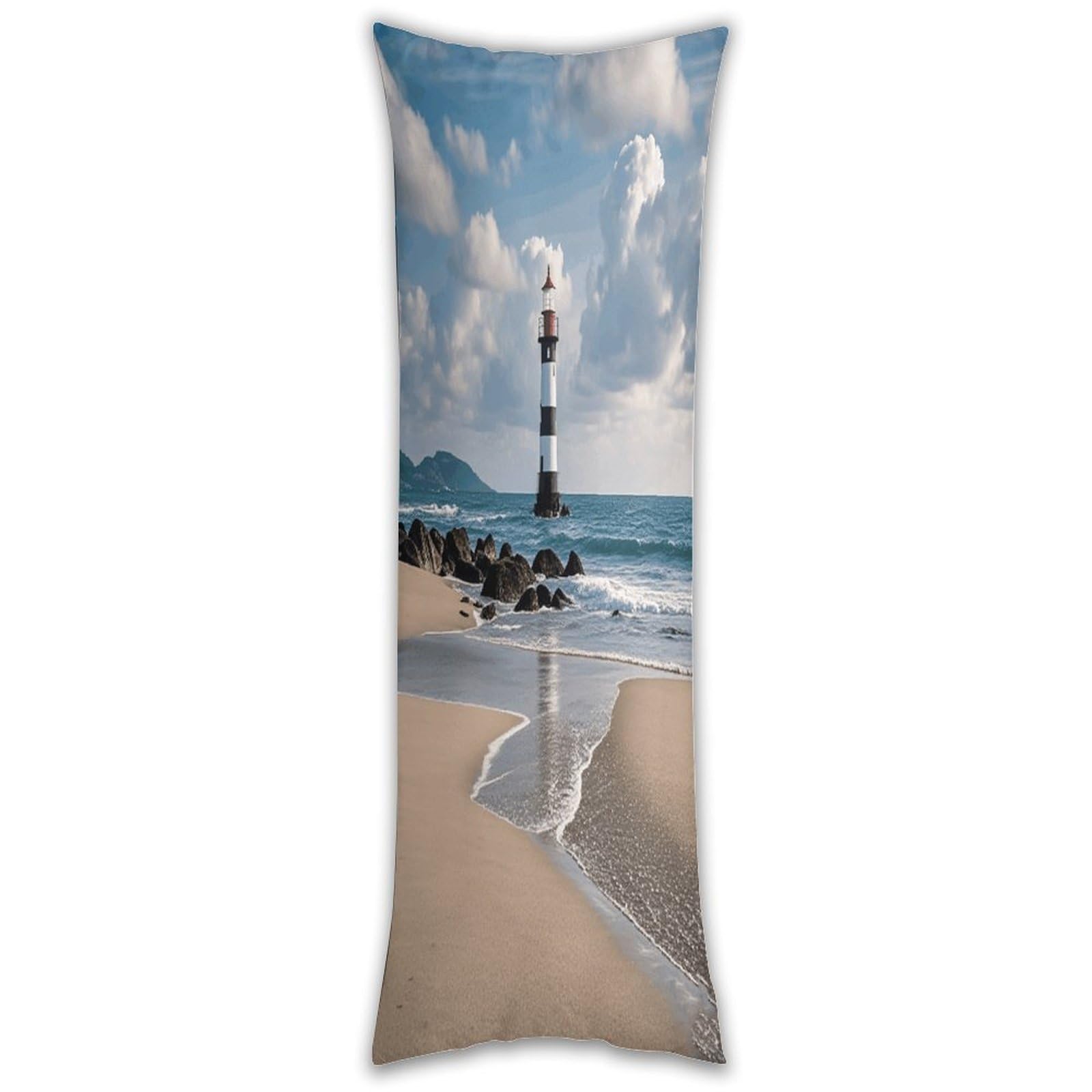 Sea Lighthouse Sandbeach Body Pillow Cover with Hidden Zipper Breathable Polyester Long Pillow Case Cozy Fuzzy Body Pillowcase Ultra Soft Long Pillow Cover for Bedroom 18.9 X 53 in