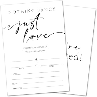 Nothing Fancy Just Love Invitations, Minimalist Wedding Invite, 25 Double-Sided Fill In Invitation with Envelopes, Invites For Bridal Shower Party, Engagement Party Decorations Favor