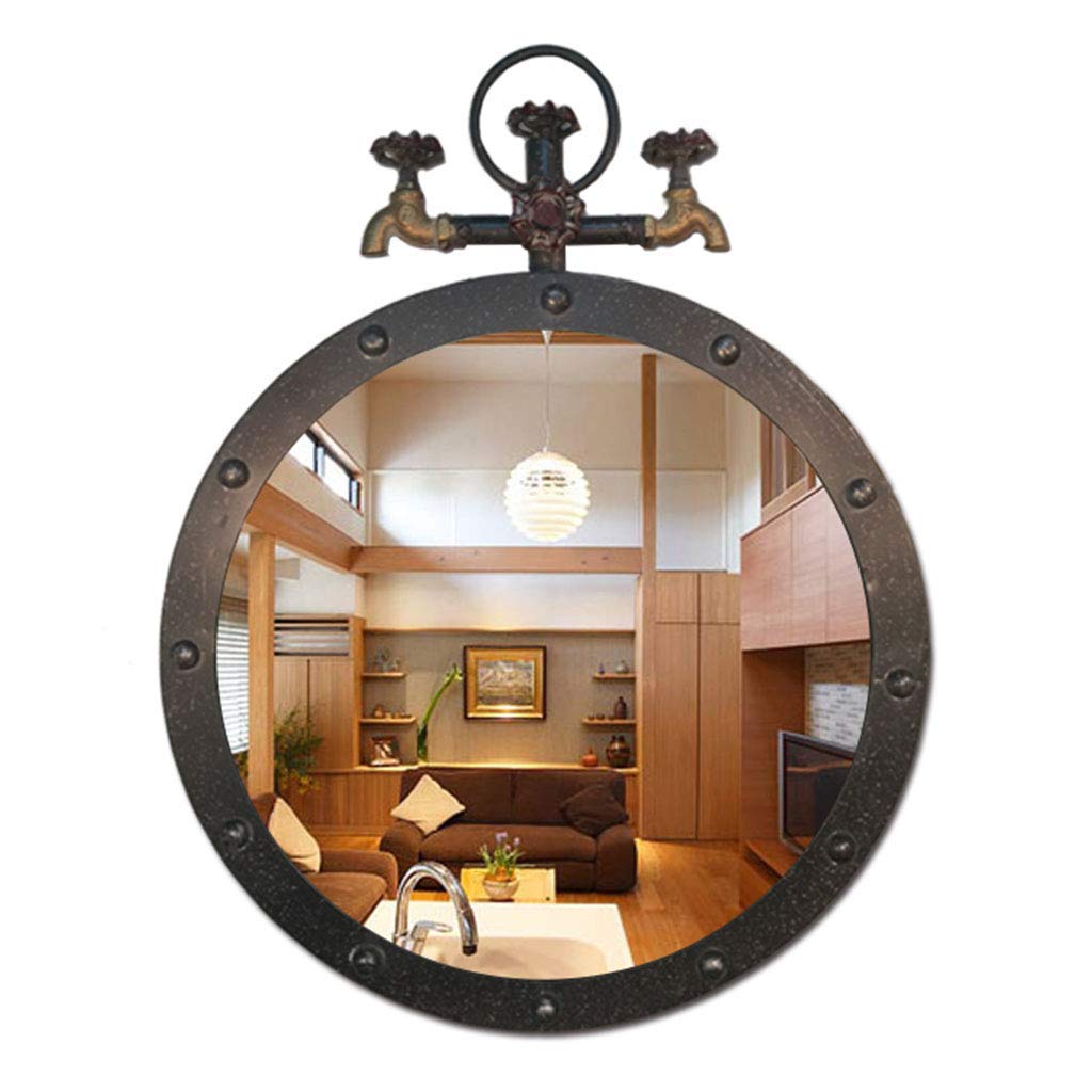 TYUHDUYUR Round Mirror with Hanging Chain and Rivet Detail Metal Framed Decorative Wall Mirror Creative Makeup Iron Mirrors 20 Inch (70cm)