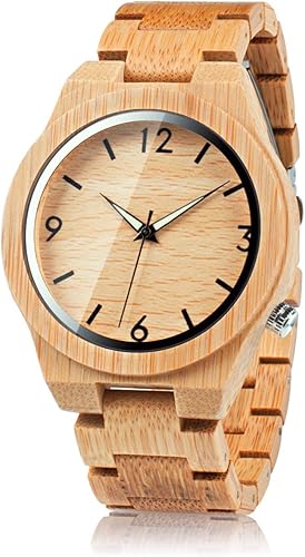 BOBO BIRD D27 Reloj de madera de bambú para hombre con escala numérica de cara grande reloj de cuarzo ligero y casual deportivo con caja de regalo