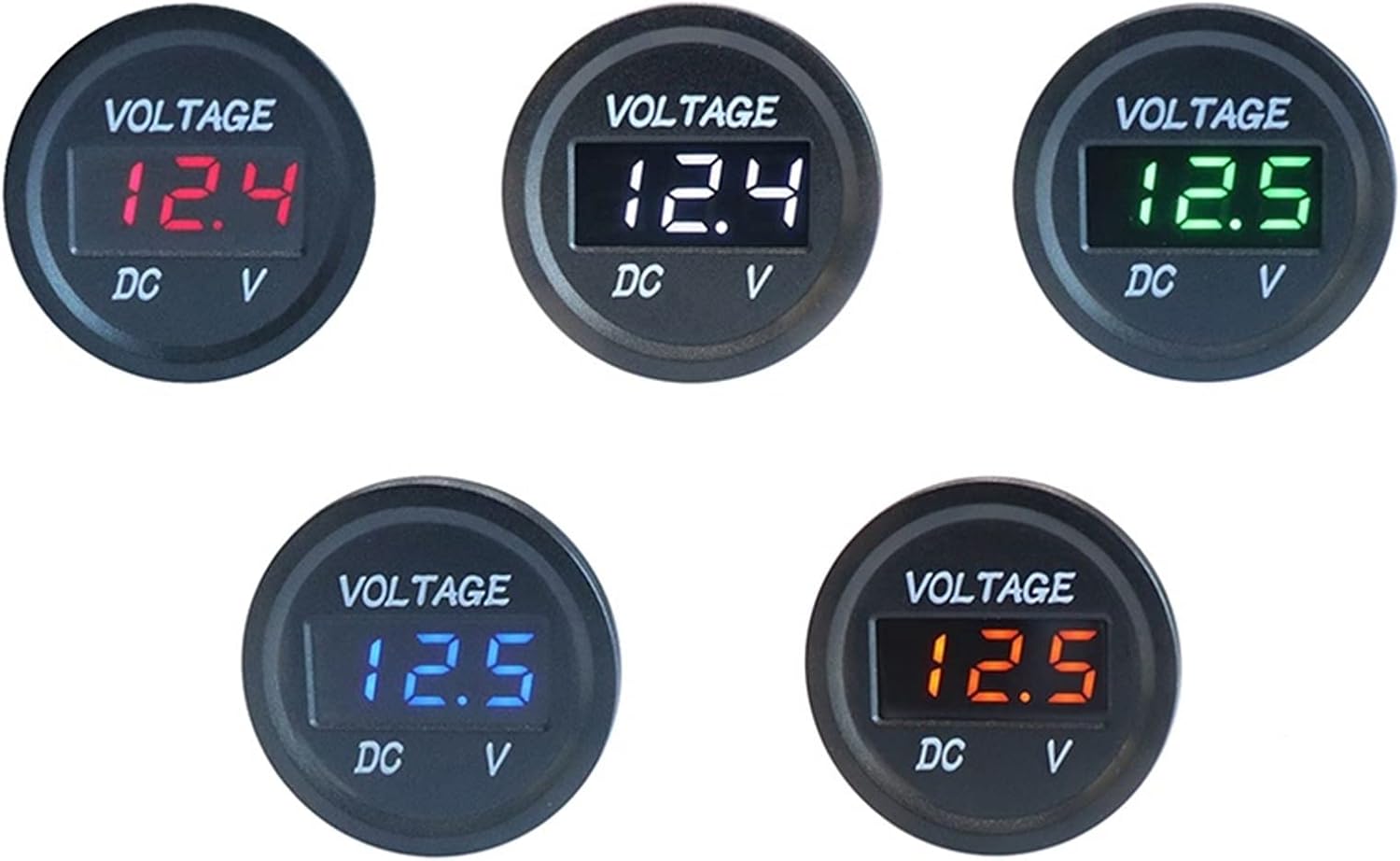 DC12V Car Motorcycle LED Digital Display Voltmeter Round Panel 5-48V Voltage Meter Tester Gauge for Car Boat Marine Vehicle RV(1pc Green)