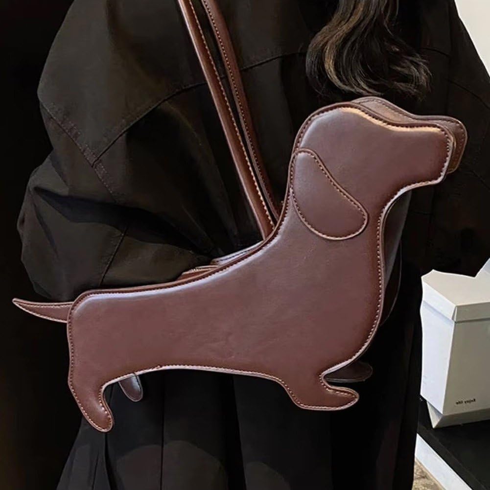 Cartoon Dog Shaped Shoulder Bag Dachshund Design Underarm Bag Pu Leather Purse Handbag for Women Girls