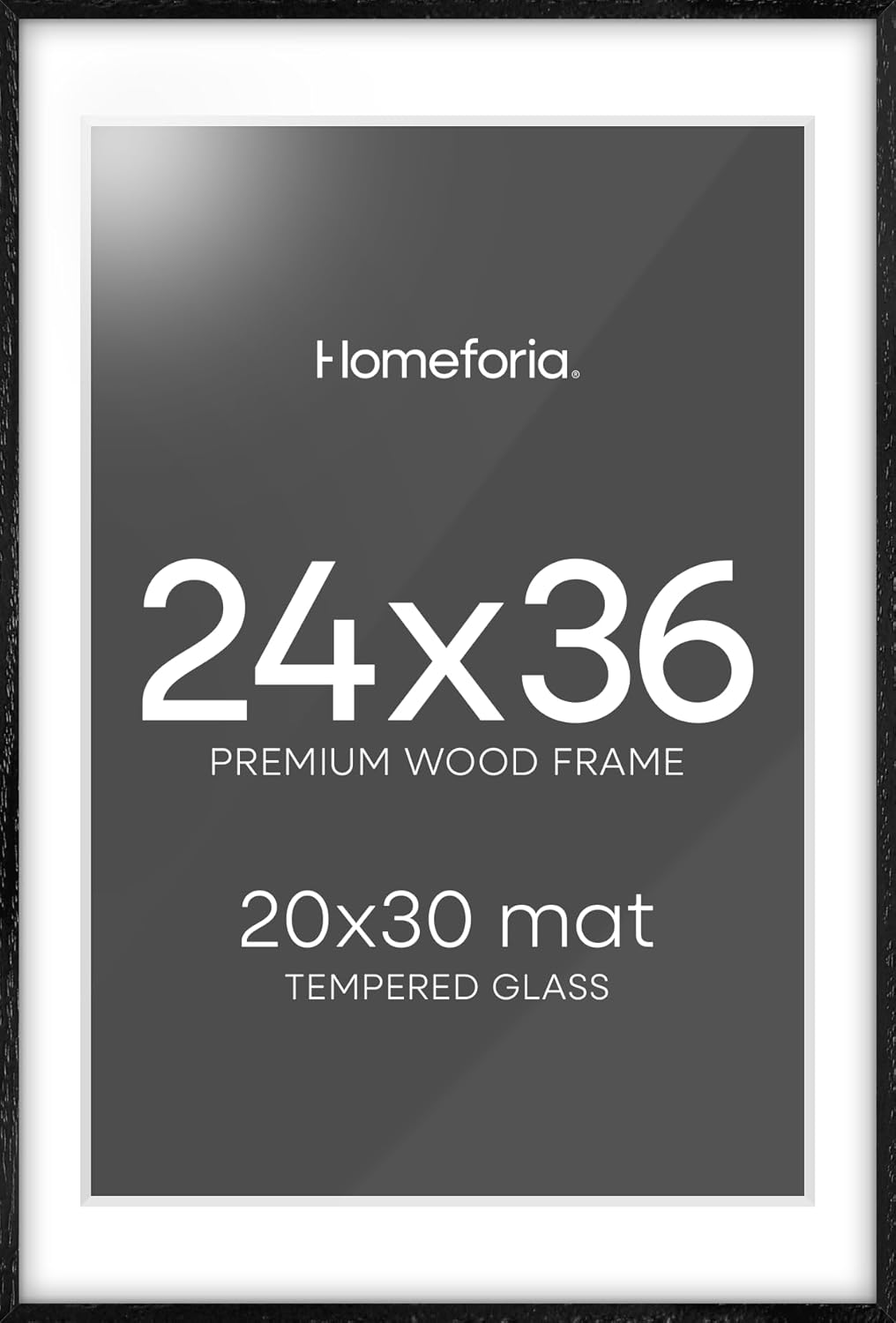 Homeforia 24x36 Black Wood Frame, High End Oak 24x36 Large Wooden Poster Frames with Mat 20x30 inch Photo, 24 x 36 Picture Frame Matted to 20 x 30, 36x24 Thin Frame, Tempered Glass, Wall Kit, Set of 1 24x36 Wood Black Oak
