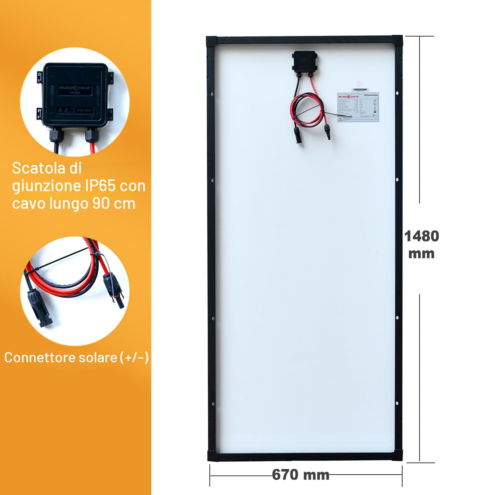 enjoy solar® Modulo Solare Monocristallino 200W 12V, PERC 9BB – Ideale per camper, impianti da balcone, casette da giardino, barche (Cornice Nera)