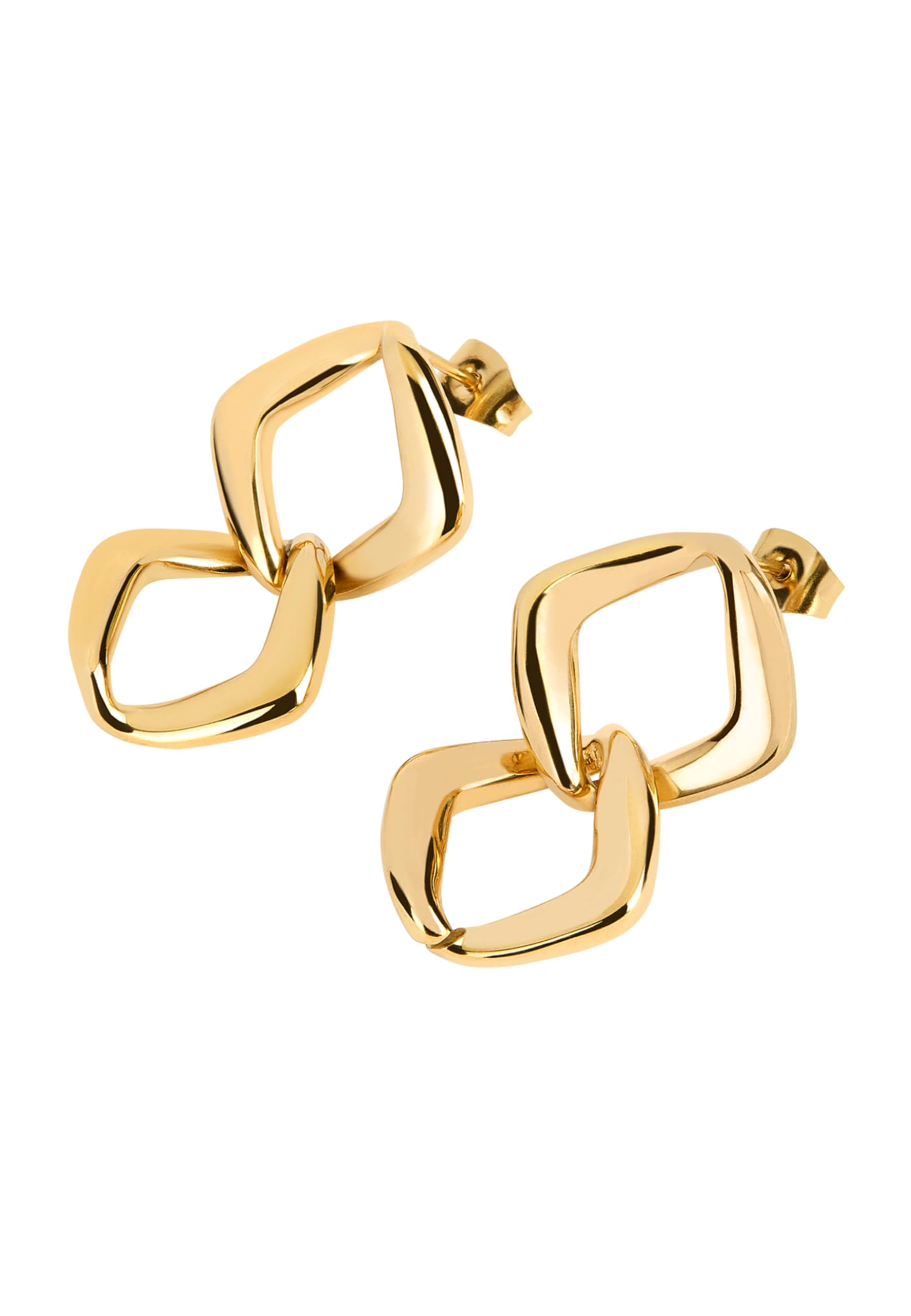 Breil, Collezione Ameliè, Orecchini Donna Pendenti in Acciaio IP Gold, con Forme Romboidali Intersecate, Chiusura a Farfalla, Idea Regalo Donna