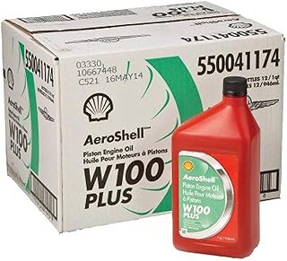 AeroShell Oil W100 Plus SAE Grade 50 Ashless Dispersant Aircraft Oil - 12 Quart/Case