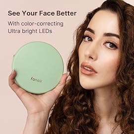 Fancii Taylor LED Lighted Compact Makeup Mirror, Rechargeable, 10x /1x Magnifying, 3 Light Settings, XL Large 5 Wide | Travel Mirror for Purses (Mint Green)