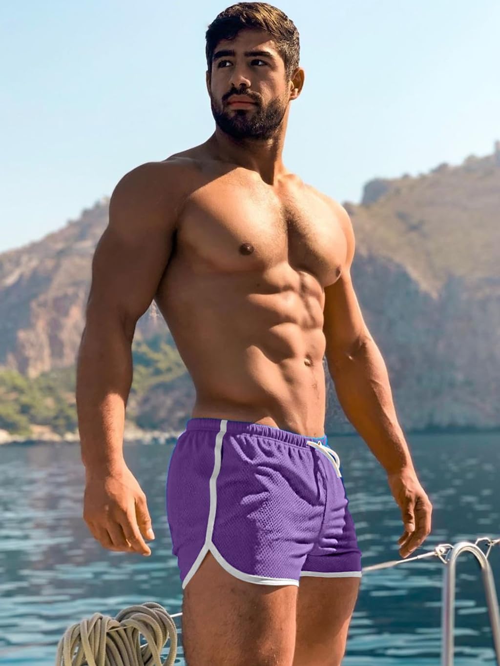 Ouber Men's Fitted Shorts Bodybuilding Workout Gym Running Tight Lifting Shorts with Pockets - Image 3