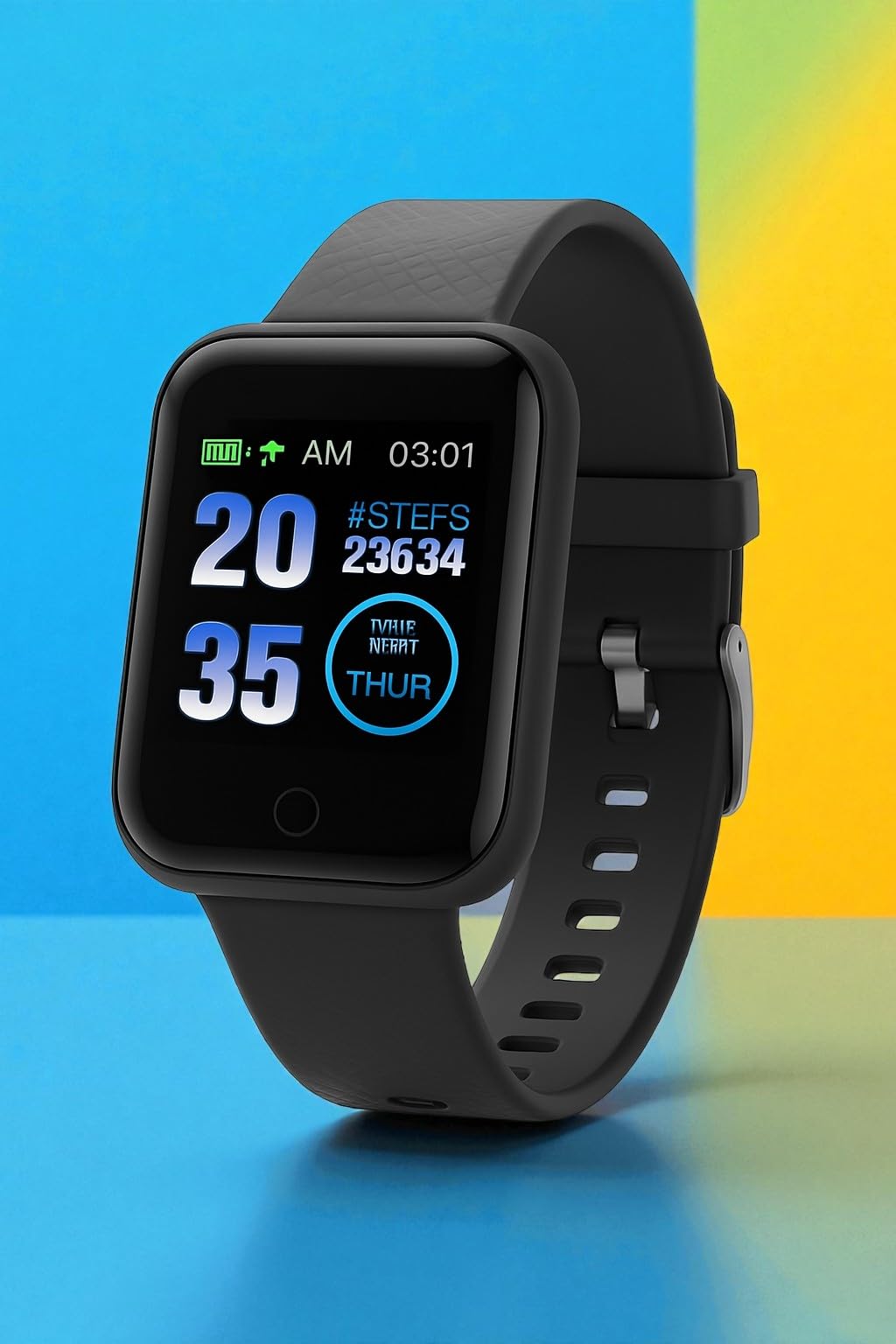 Smart Fitness Watch with Heart Rate Monitor, Color Display, Step Counter, Sleep Tracking, Black Silicone Band, Activity Tracker for Men and Women