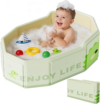 Foldable Baby Bath, Collapsible Baby Bathtub 3M-8Y, Portable Travel Baby Bath Tub with Non-Slip Base, Pop Up Folding Newborn Toddler Shower Tub, Space Saving, Dinosaur