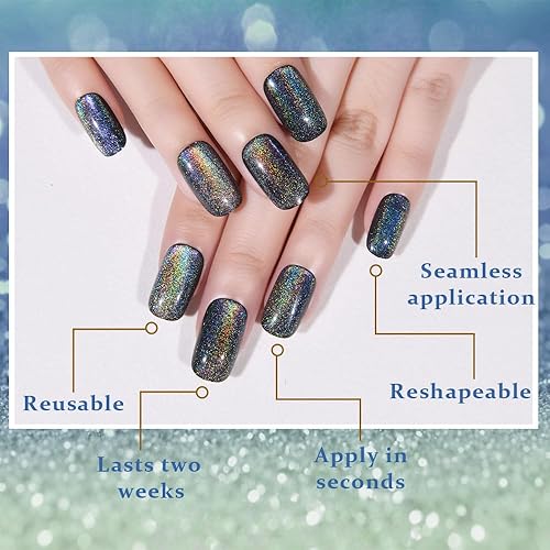 Vista 18 de evpct-Kit de 2 piezas de polvo metálico dorado y plateado con efecto espejo cromado para uñas; pigmento de uñas holográfico iridiscente camaleónico