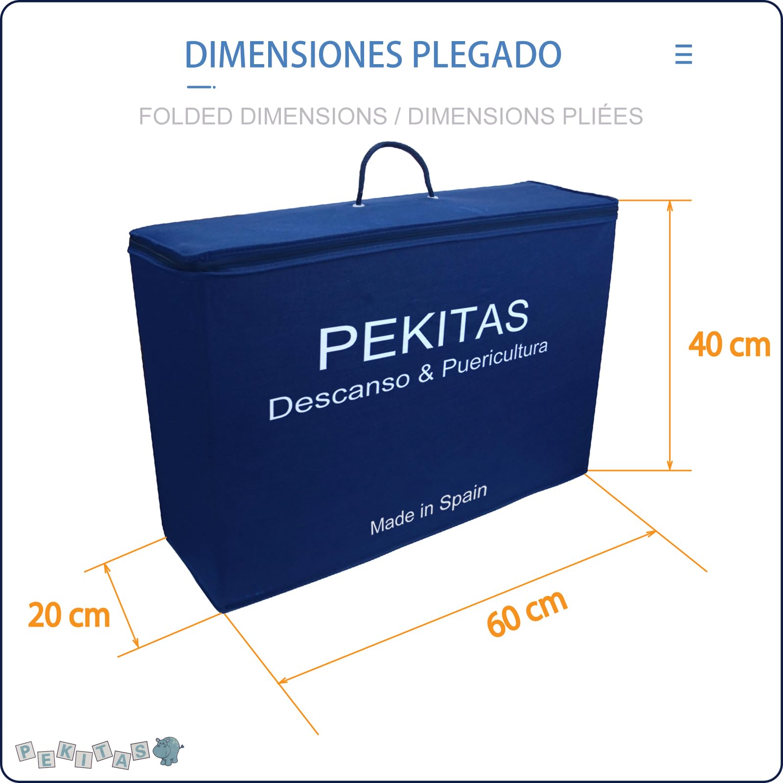 PEKITAS Materasso Culla Lettini Da Viaggio Pieghevole 60x120 cm Spessore 6 cm, Fodera Rimovibile Lavabile, Traspirante, borsa custodia per il trasporto inclusa