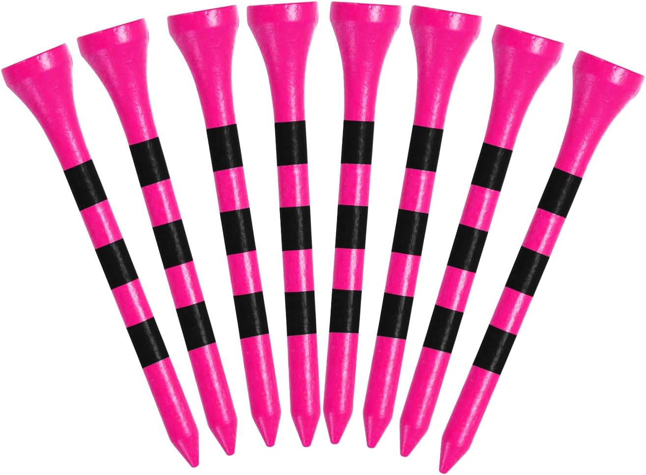 Bright Pink Golf Tees Wood 1 1/2" 2 1/8" 2 3/4" 3 1/4" Value 500/1000 Pack with Consistent Height Design, High Visibility Tees with Stripes & Stable Launch