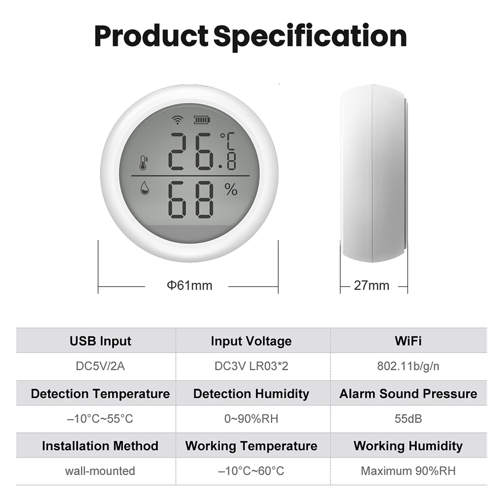 Thermomètre d'intérieur hygromètre numérique Tuya WIFI Capteur de température et d'humidité, Fahrenheit et Celsius LCD Affichage fonctionne avec Alexa Google Assistant Smart Life Smart Life Avec écran