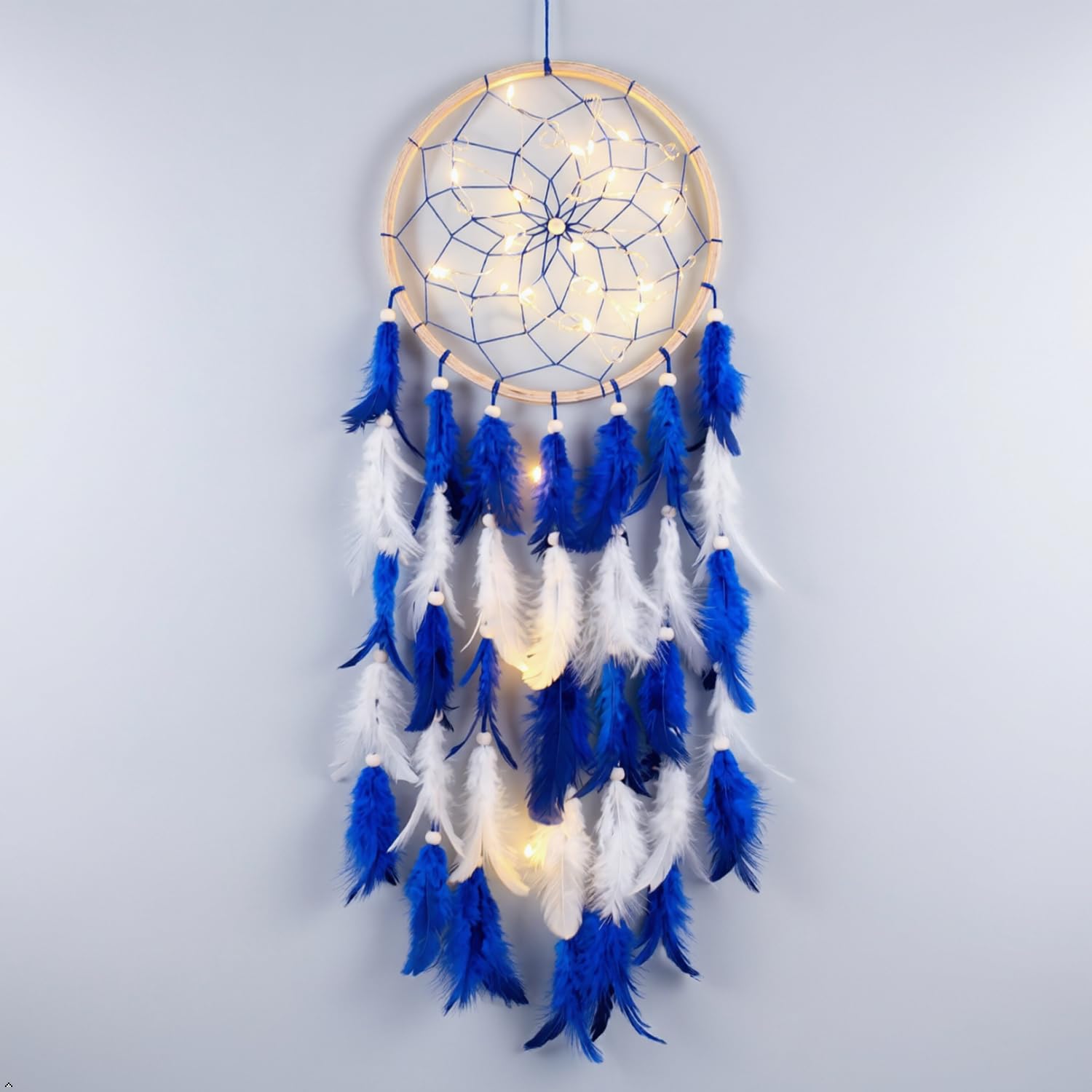 THE URBAN ARTISTIC Wood Handcrafted Dream Catcher for Bedroom,Living Room,Home Decor with Light, Positive Energy Decorative Show Piece |Rustic Boho Wall Hanging | Big Size (Color-Blue, 7inch Ring)-picture-30