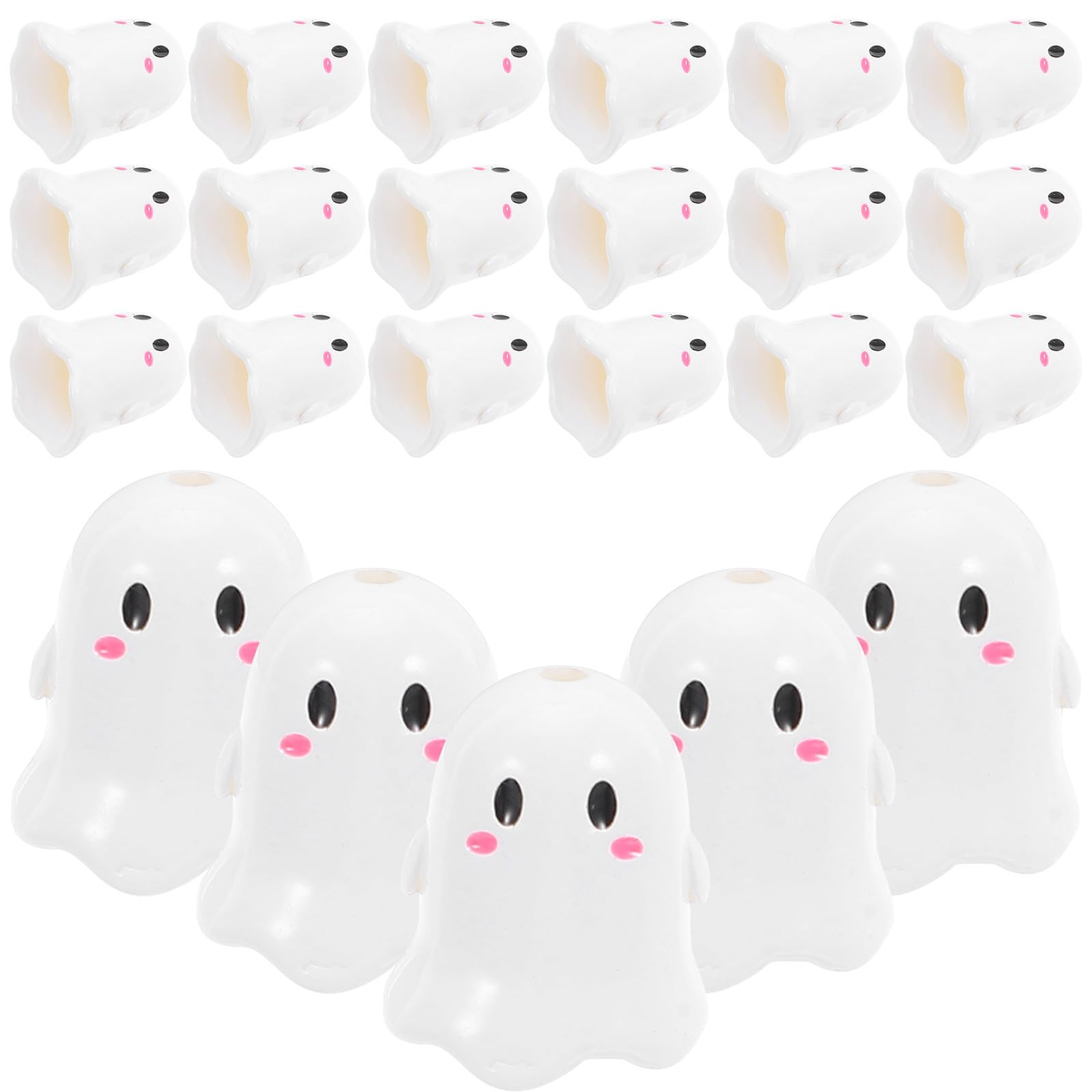 Healeved 52 Stück Acryl Halloween Geisterperlen in Weiß Leichte und Einfach zu Fädelnde Selbstgemacht Perlen für Armbänder und Halsketten im Niedlichen Cartoon Stil